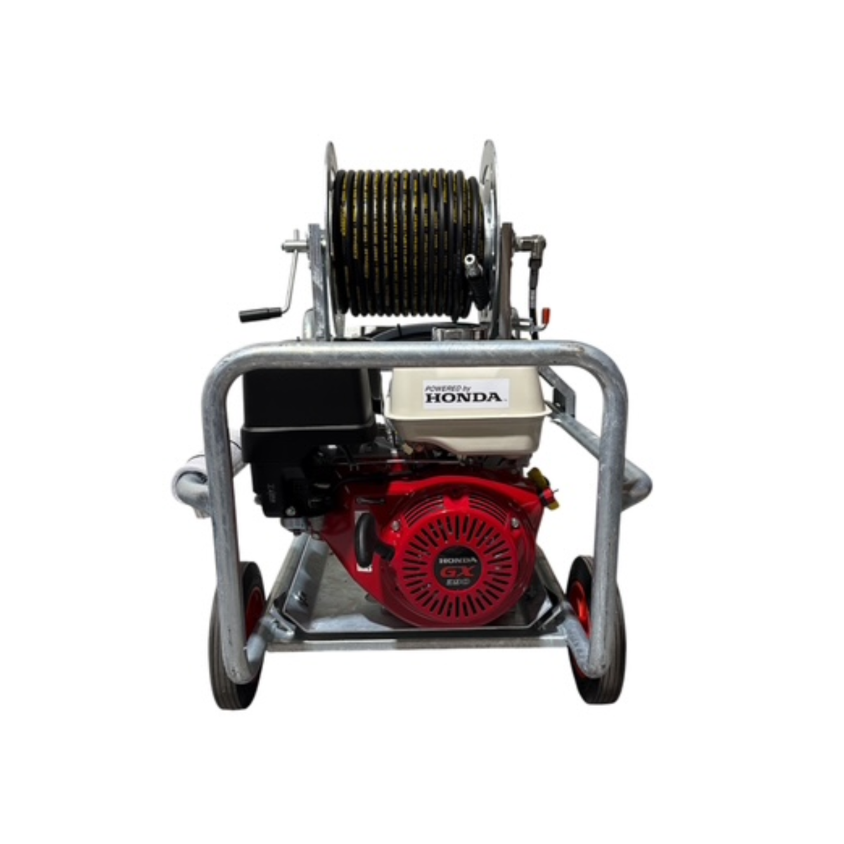 Honda GX390 21Lpm / 3000Psi Petrol Pressure Washer - Fully Galvanized Frame & 40Mtr Reel - Interpump Pump