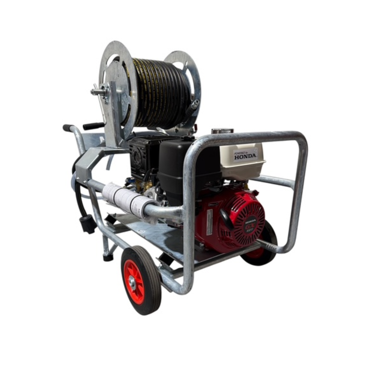 Honda GX390 21Lpm / 3000Psi Petrol Pressure Washer - Fully Galvanized Frame & 40Mtr Reel - Interpump Pump