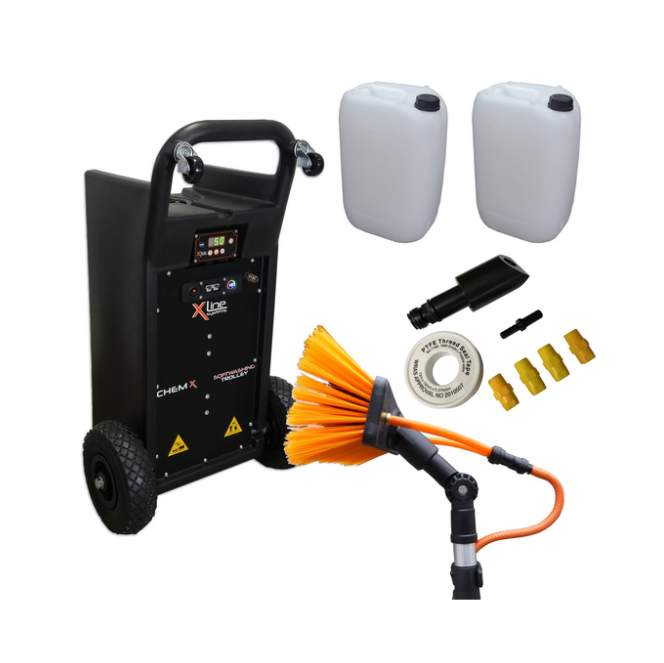 X-Line 45Ltr Soft Wash Trolley + 30ft Carbon Pole, Brush & Chemical Sprayer Bundle